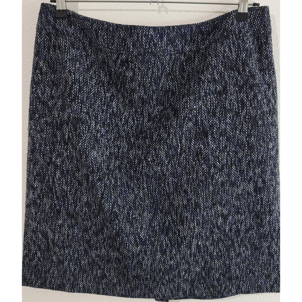 Tahari Black White Blue Marled Pencil Skirt 16 Lightweight Lined Above The Knee